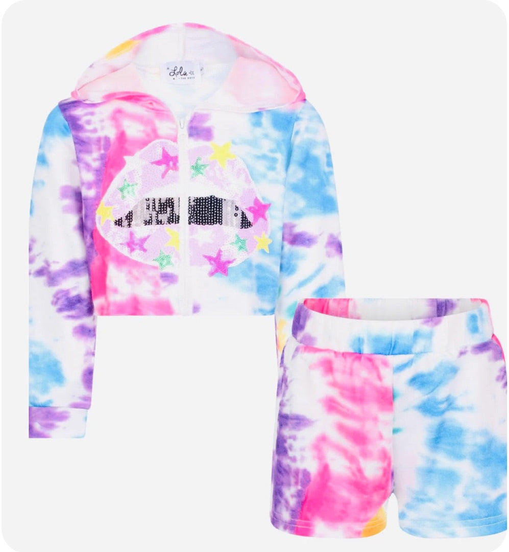 L/S TIE DYE LIPS ZIP HOODIE & SHORTS