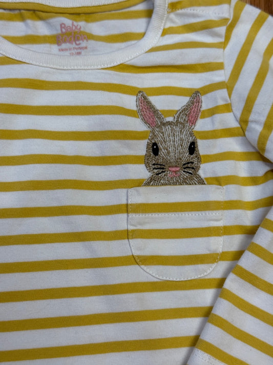 L/S STRIPED STITCHED BUNNY POCKET TOP