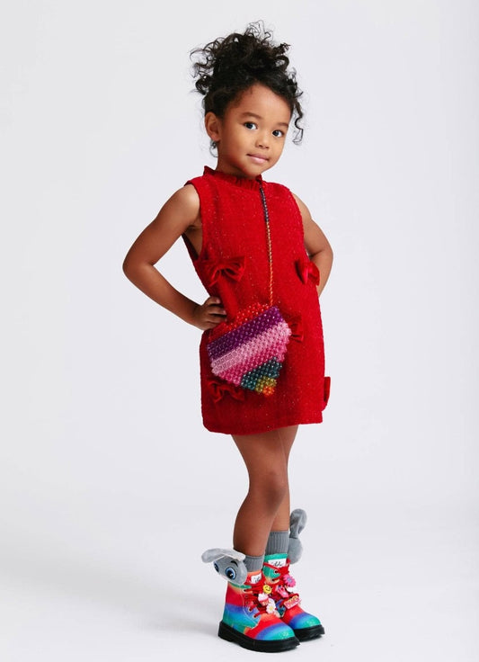 S/L VALENTINA TWEED VELVET BOW DRES