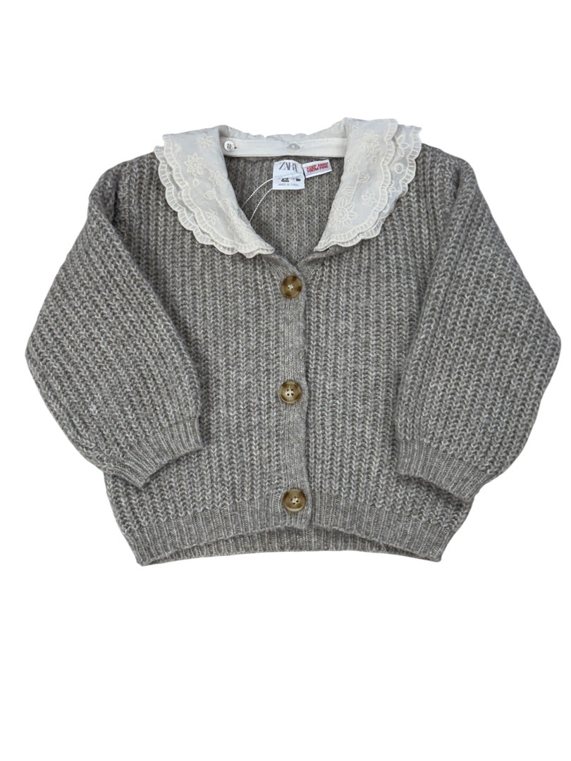 L/S LACE COLLAR CHUNKY KNIT CARDIGAN
