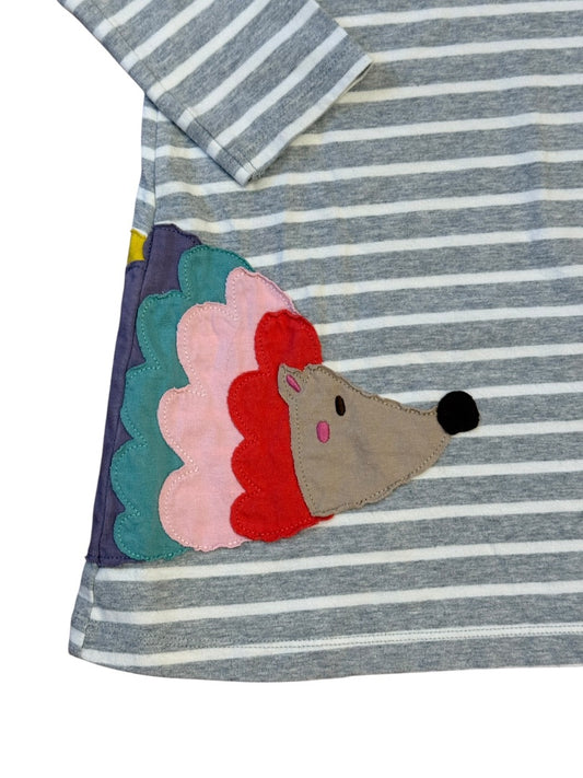 L/S STRIPED HEDGEHOG APPLIQUE DRESS