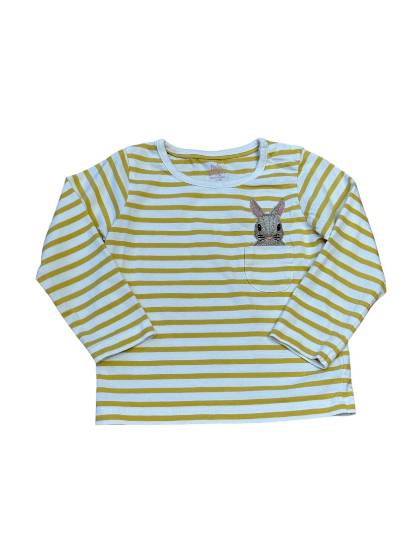 L/S STRIPED STITCHED BUNNY POCKET TOP