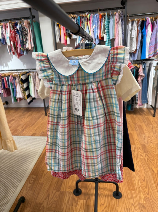 FLUTTER PLAID BUTTON-BACK DRESS