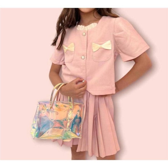 NEW S/S BOW POCKET TOP & PLEATED SKIRT