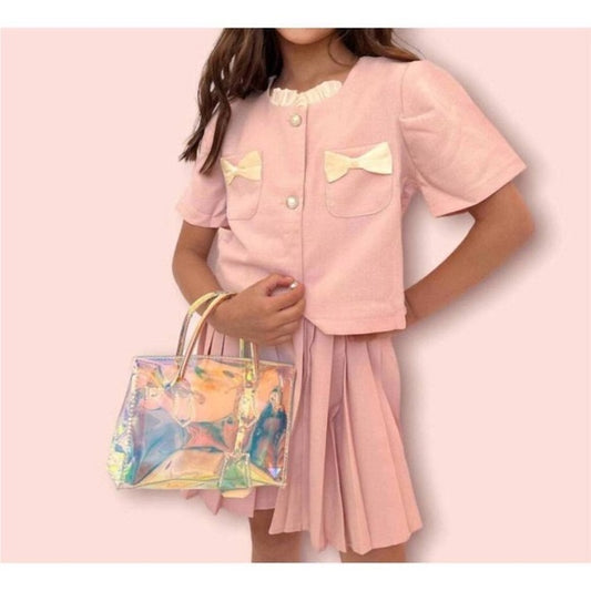NEW S/S BOW POCKET TOP & PLEATED SKIRT