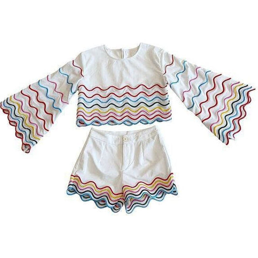 BELL SLEEVE RAINBOW WAVE SHORT SET