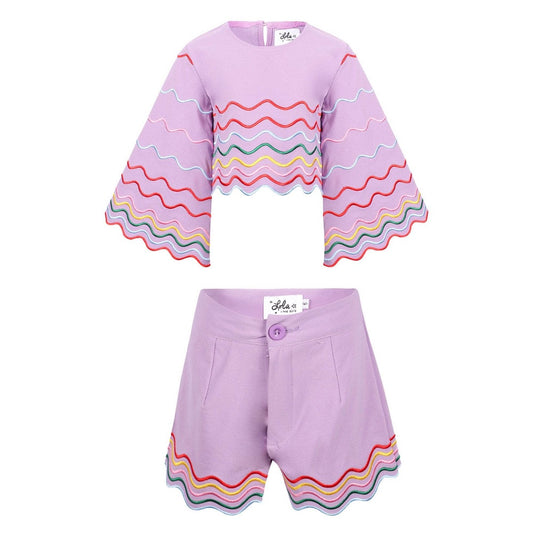 BELL SLEEVE RAINBOW WAVE SHORT SET