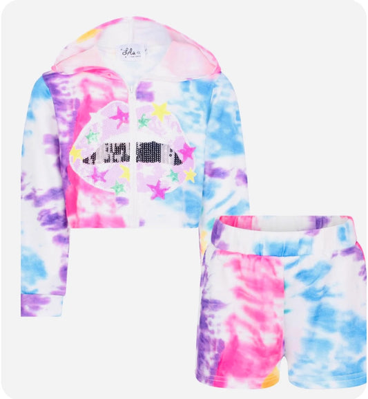 L/S TIE DYE LIPS ZIP HOODIE & SHORTS