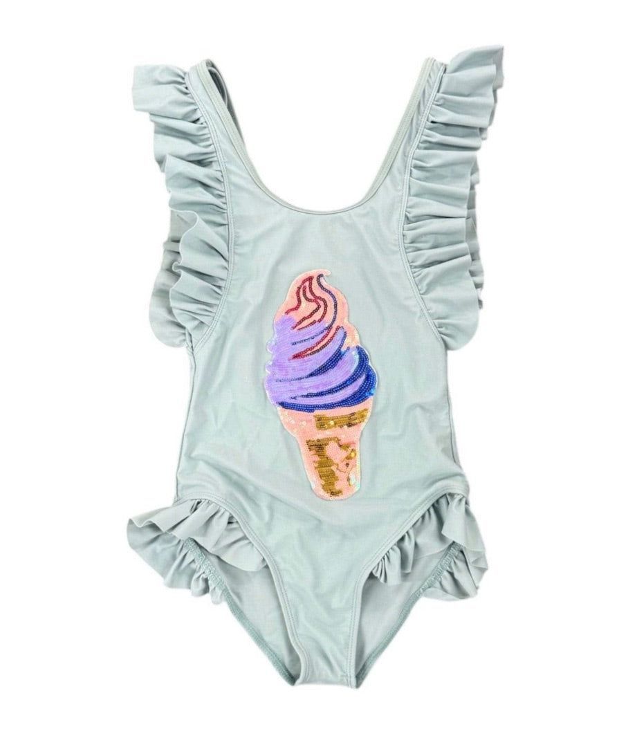 RUFFLE ICE CREAM SEQUIN ONE-PIECE