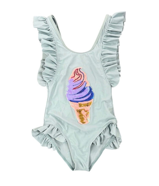 RUFFLE ICE CREAM SEQUIN ONE-PIECE