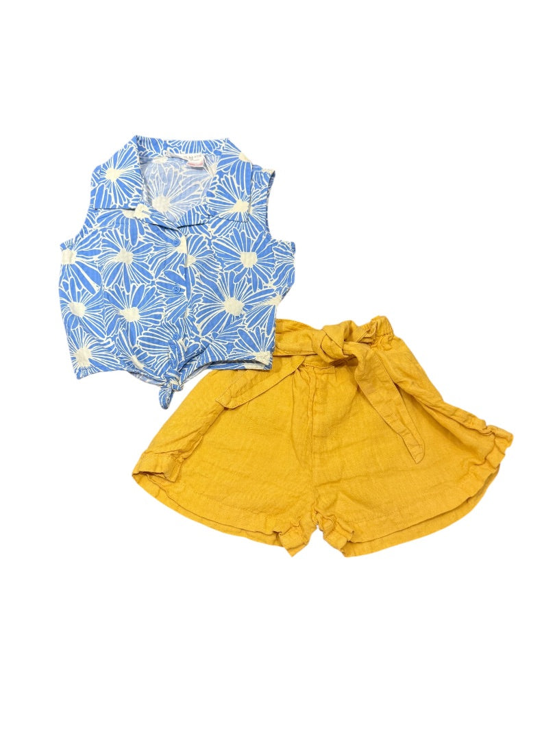 S/L DAISY KNOT TOP & LINEN SHORTS