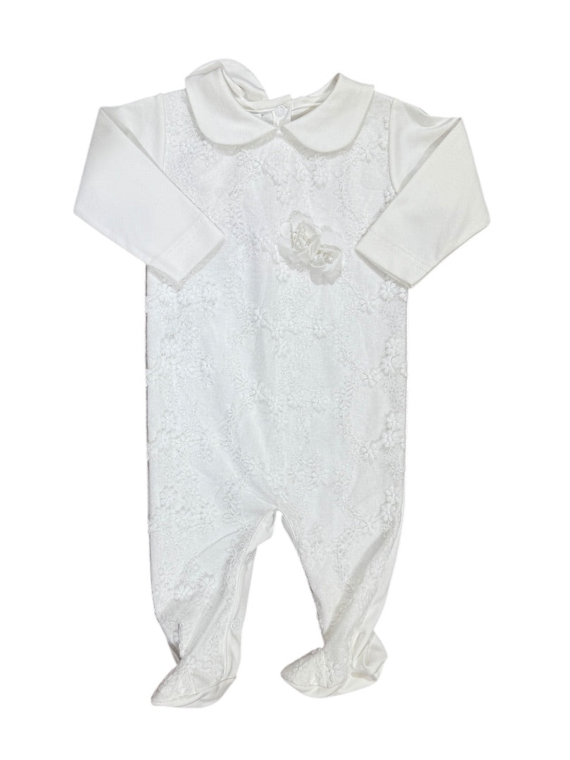 NEW L/S LACE OVERLAY FOOTED ROMPER (RETAIL $52)