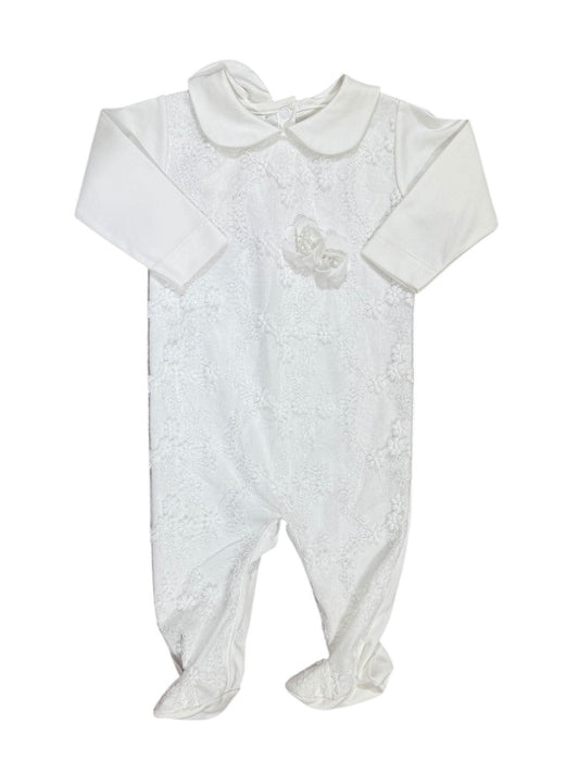 NEW L/S LACE OVERLAY FOOTED ROMPER (RETAIL $52)