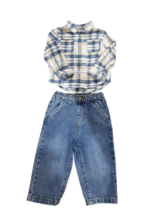 L/S PLAID FLANNEL SHIRT & JEANS