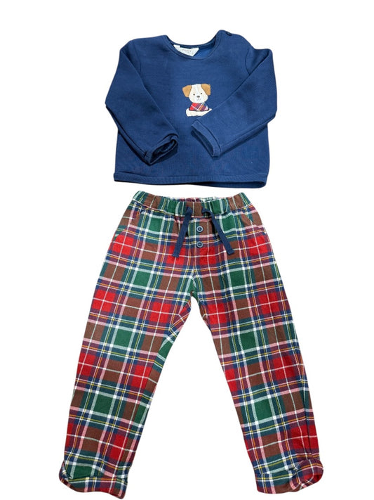 L/S PUPPY SWEATSHIRT & PLAID JOGGERS