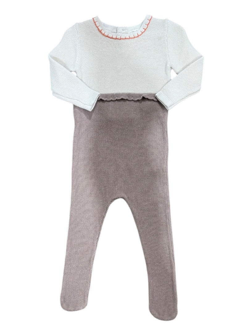 L/S SCALLOP KNIT FOOTED ROMPER