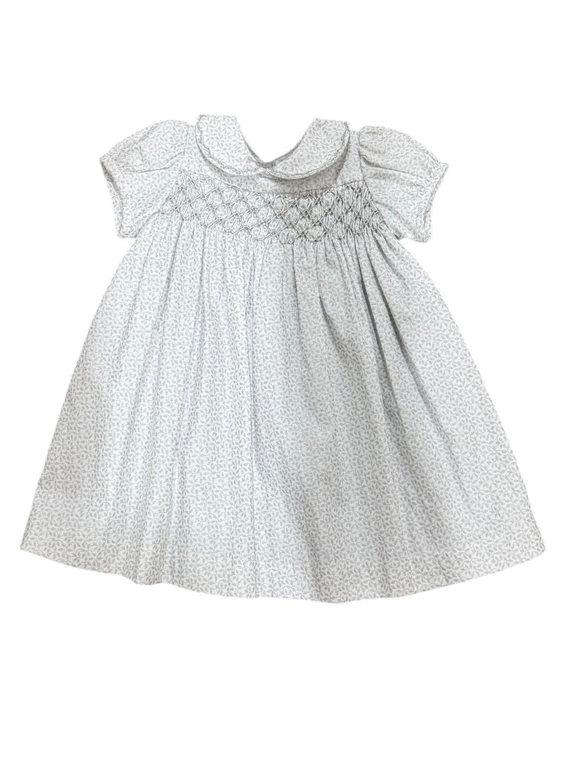 S/S METALLIC LEAVES SMOCKED DRESS