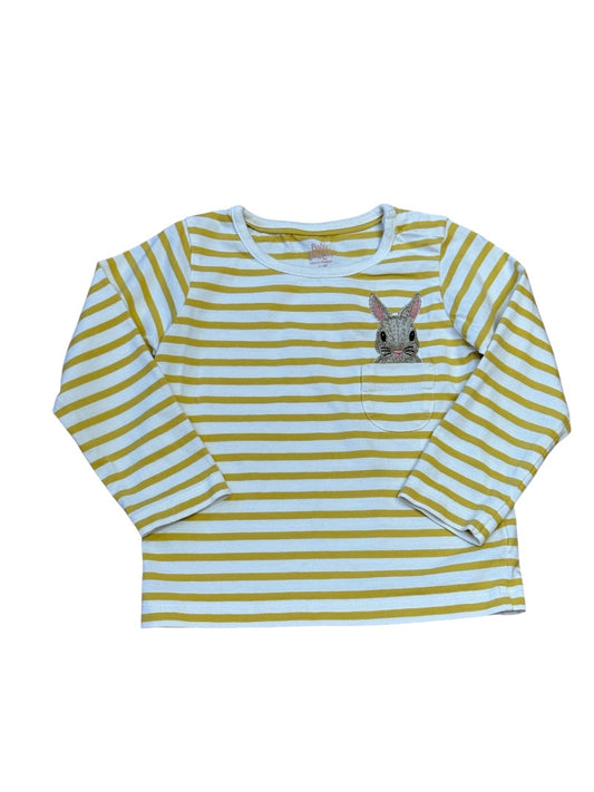 L/S STRIPED STITCHED BUNNY POCKET TOP