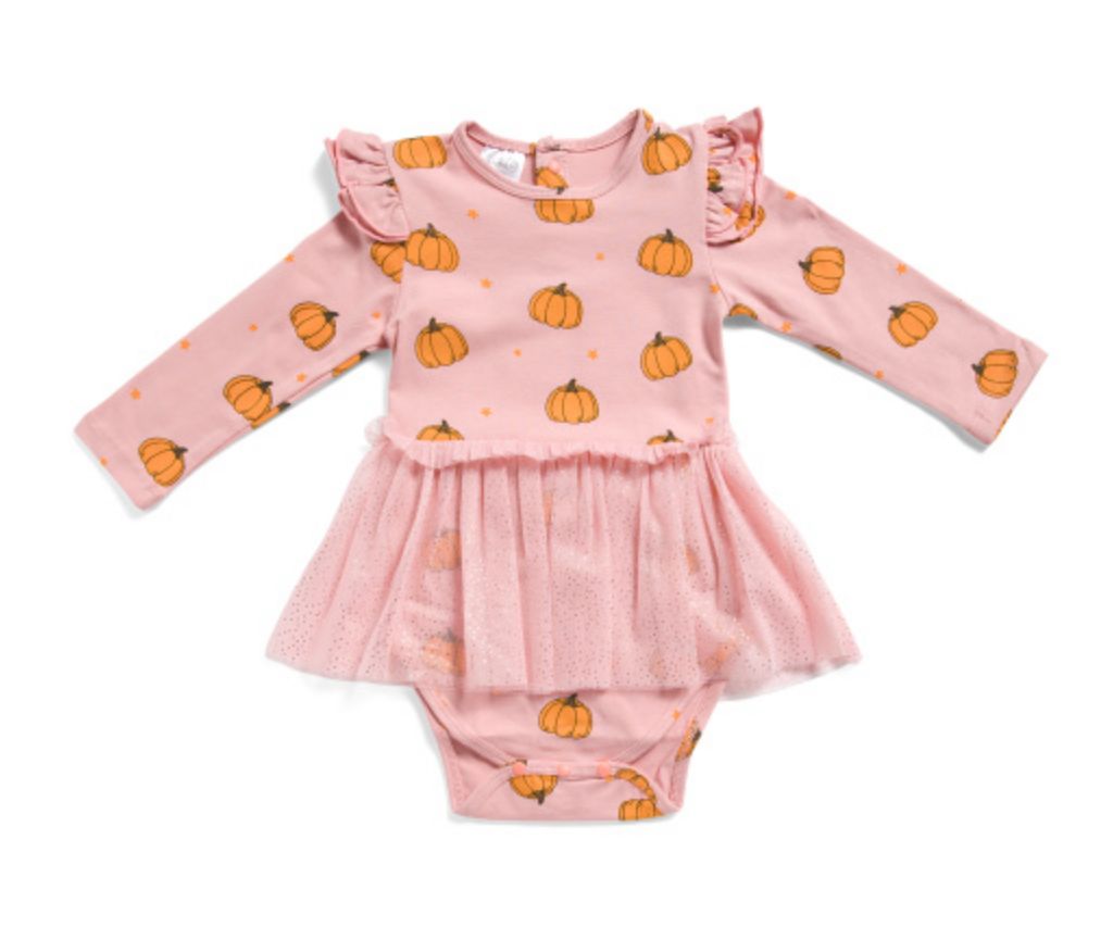 NEW L/S PUMPKIN TULLE BODYSUIT DRESS