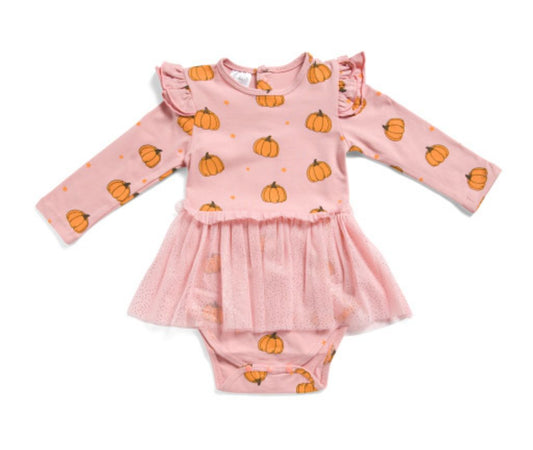 NEW L/S PUMPKIN TULLE BODYSUIT DRESS