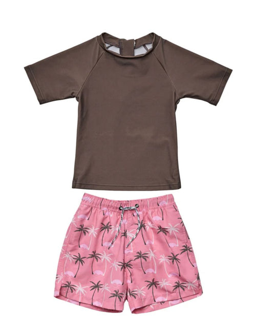 NEW S/S RASHGUARD & PALM TRUNKS